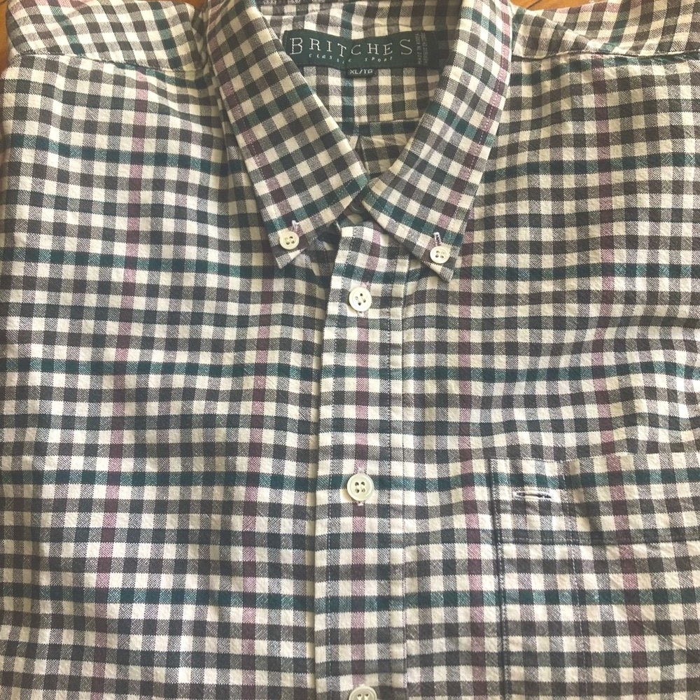💫Bretches Vintage 80s Men’s Plaid Shirt Long Sleeve Single Needle Tailoring - Picture 1 of 8